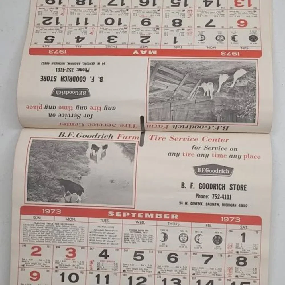 Vintage 1973 B.F. Goodrich Farm Tire Service Center Almanac Calendar